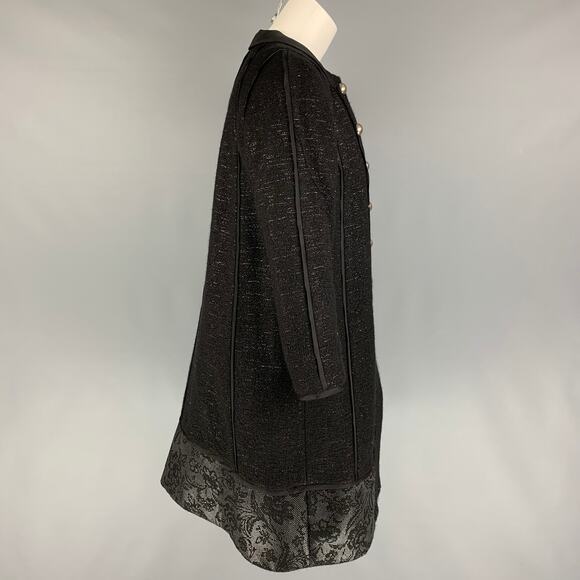 PETER SOM Size 6 Black Silver Wool Blend Tweed A-Line Coat - Picture 2 of 5